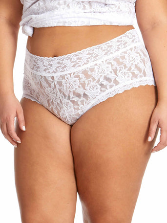White Plus Size Signature Lace® Boyshort - Front View, On Model | Hanky Panky