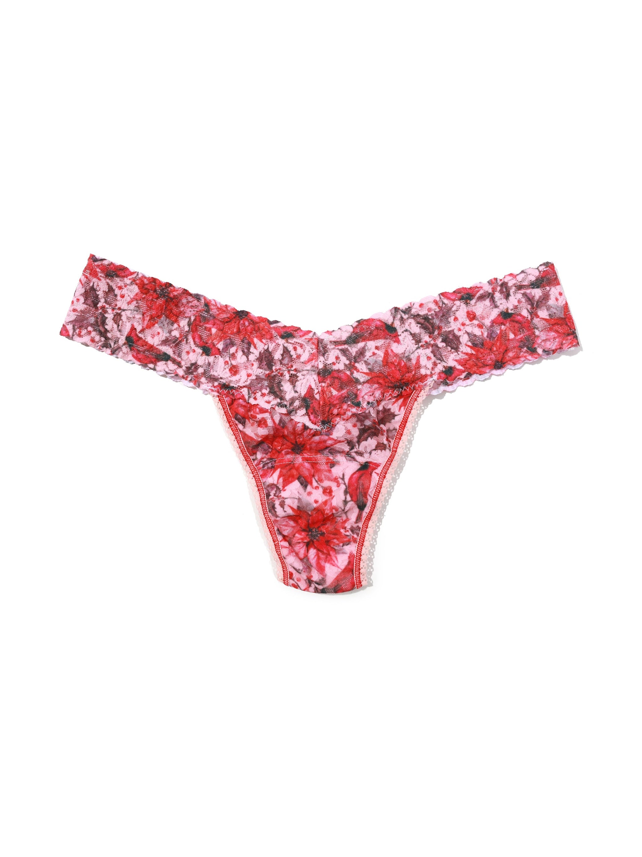 Printed Signature Lace Low Rise Thong Poinsetta Sale