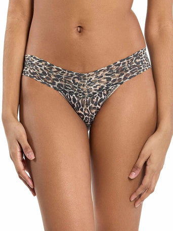 Printed Signature Lace® Low Rise Thong Classic Leopard - Front View On Model | Hanky Panky