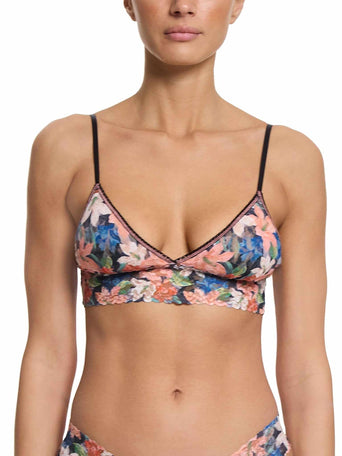 Floral Print Signature Lace® Padded Triangle Bralette Wonderous Black - Front On-Model | Hanky Panky