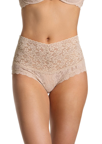 Chai Retro Lace Boyshort High Waisted Panty - Front View On Model | Hanky Panky