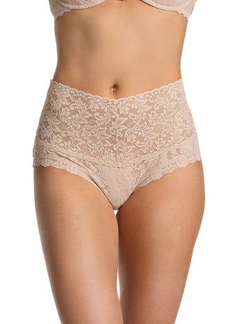 Chai Retro Lace Boyshort High Waisted Panty - Front View On Model | Hanky Panky