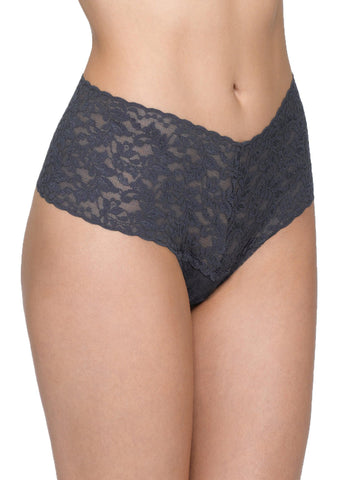 Granite Grey Retro Lace High Rise Thong - On Model Front Angle | Hanky Panky