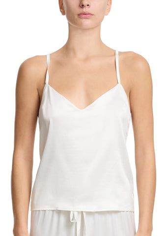 Light Ivory Satin Sleep Cami V-Neck Front View - satin sleep cami | Hanky Panky