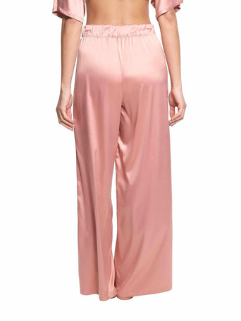 Rose Latte Pink Satin Sleep Pant Back View - Silky Wide-Leg Lounge Pants | Hanky Panky