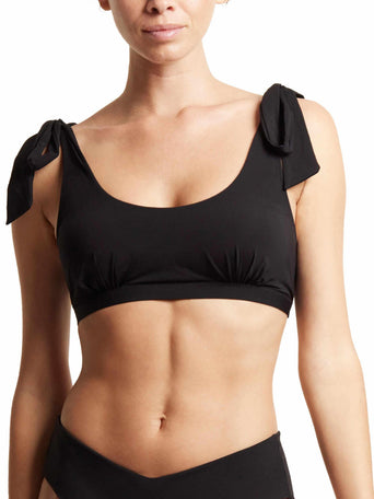 Black Scoop Neck Swim Top with shoulder tie bows - Front On Model | Hanky Panky