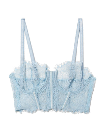 Touch The Sky Blue Sheer Seduction Underwire Bustier - Flat Lay Front, Sheer Lace Detail | Hanky Panky