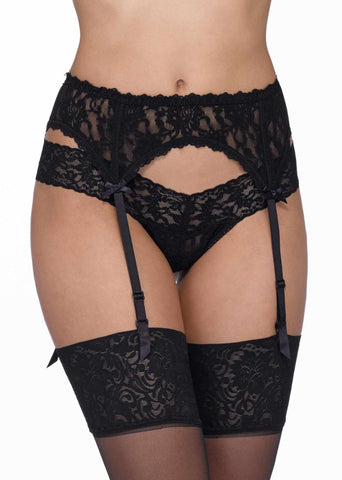 Black Signature Lace Garter Belt with Straps - Front On-Model View | Hanky Panky