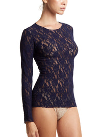 Signature Lace Long Sleeve Top Navy
