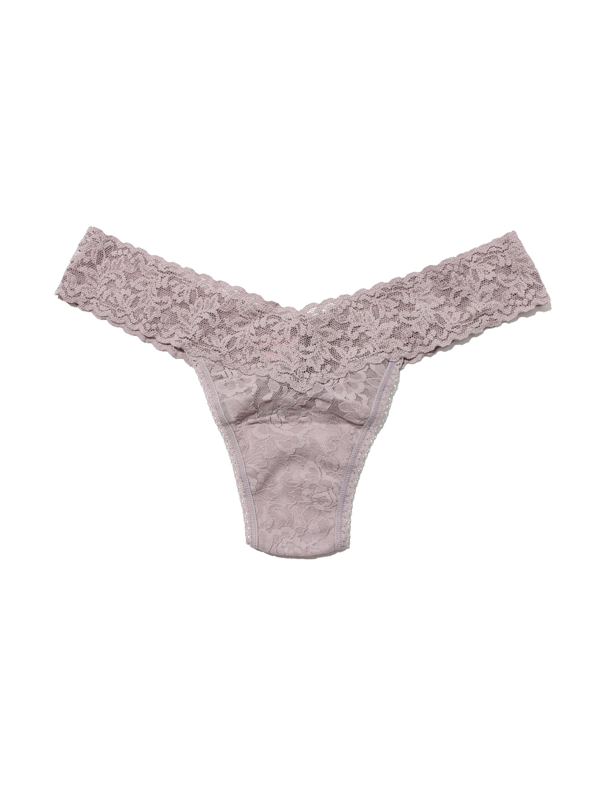 Signature Lace Low Rise Thong Steel Grey
