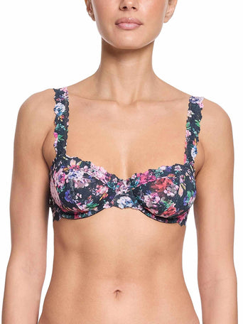 Dark Peonies Signature Lace® Balconette Bra - Front View, Floral Lace Underwire | Hanky Panky