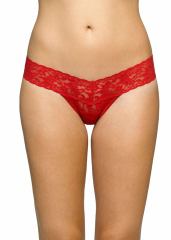 Red Signature Lace Low Rise Thong - Front On-Model View, red lace thong underwear | Hanky Panky