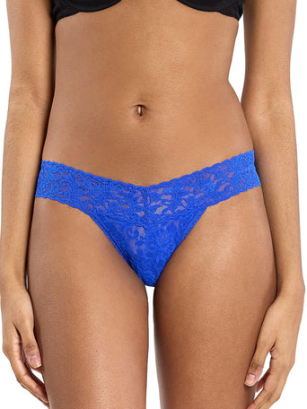 Sapphire Signature Lace® Low Rise Thong - Front On-Model Close-Up | Hanky Panky
