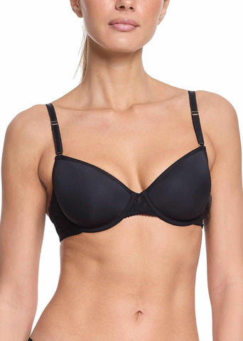 Black Signature Lace® T-Shirt Bra - Front Close-Up, Molded Cups & Gold Hardware | Hanky Panky
