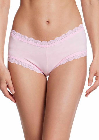 Bliss Pink Supima® Cotton Boyshort with Lace Trim - Front View On Model | Hanky Panky