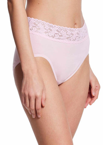 Bliss Pink Supima® Cotton French Brief with lace waistband - On Model Side View | Hanky Panky