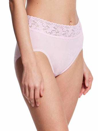 Bliss Pink Supima® Cotton French Brief with lace waistband - On Model Side View | Hanky Panky