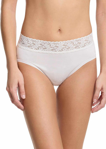 White Supima® Cotton French Brief with lace waistband - Front On-Model | Hanky Panky
