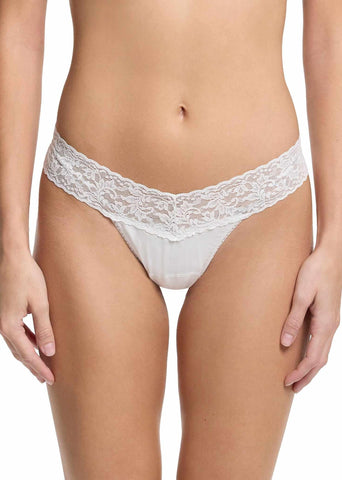 White Supima® Cotton Low Rise Thong - Front View, lace waistband on model | Hanky Panky