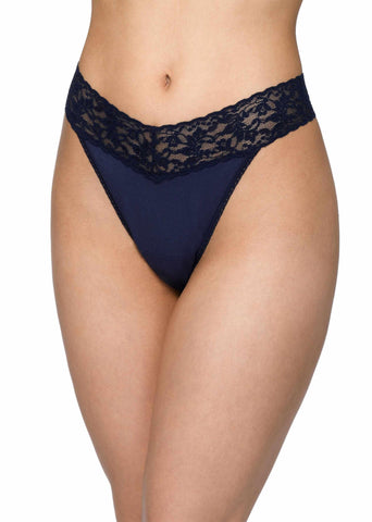 Navy Supima® Cotton Original Rise Thong - On Model Front View | Hanky Panky