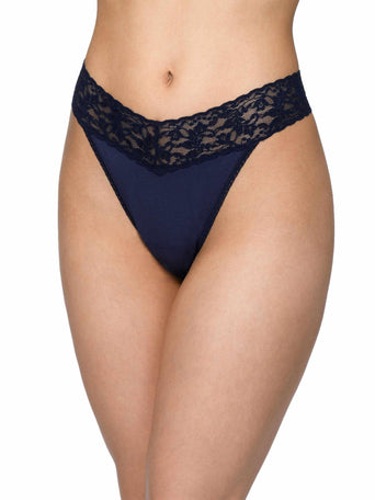 Navy Supima® Cotton Original Rise Thong - On Model Front View | Hanky Panky