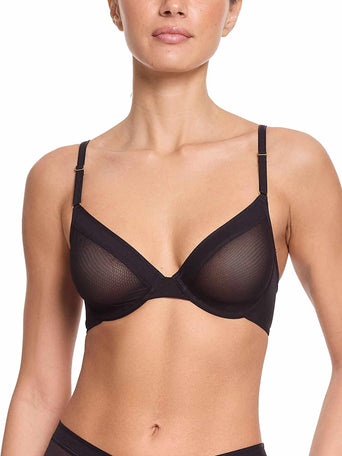 Black Unlined Mesh Underwire Bra - Front Close-Up, Sheer Cups | Hanky Panky