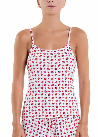 Unwind Cami Do Or Dot - White Ladybug Print Lounge Camisole Front View On Model | Hanky Panky