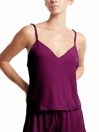 Sugar Plum Unwind Cami V-Neck Front View, Lounge Camisole On Model | Hanky Panky