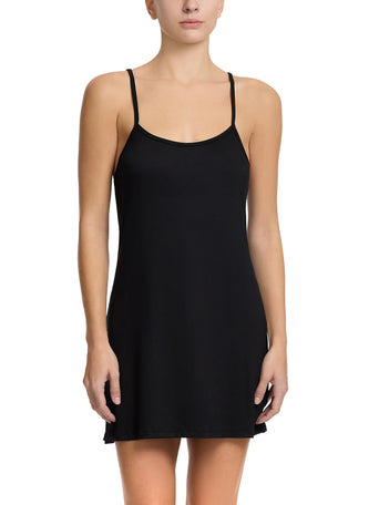 Unwind Chemise Black - Front View, Soft Modal Sleep Chemise with Spaghetti Straps | Hanky Panky