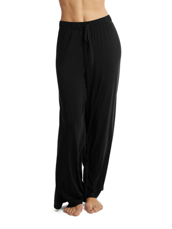 Black Modal Drawstring Wide Leg Lounge Pant - Front View On Model | Hanky Panky