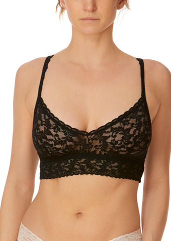 Black V-Neck Retro Lace Bralette - Front View On Model | Hanky Panky