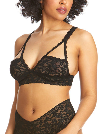Black &oh™ Retro Lace Half Cup Bralette - Front View On Model, Peek-a-Boo Half Cup | Hanky Panky