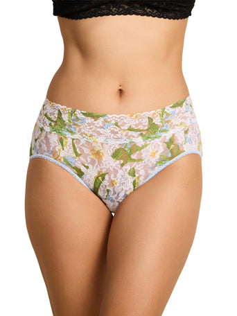Printed Signature Lace® French Brief Absolute-Lily Blue - Front View, floral lace panty | Hanky Panky