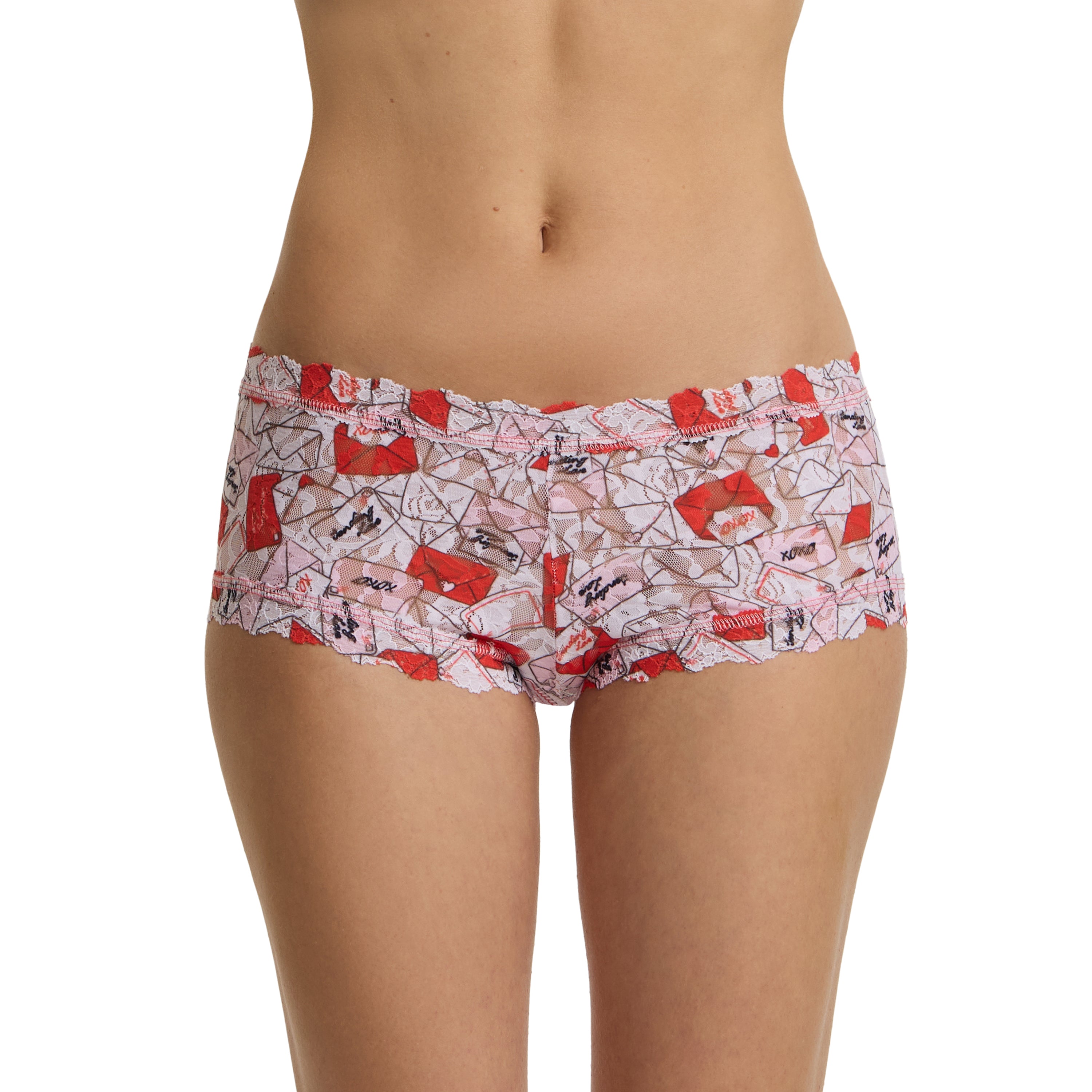 Printed Signature Lace® Boyshort With Love Red/Pink