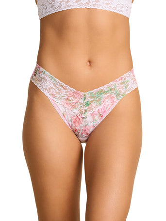 Rococo Rose Pink floral lace v-kini panties - Front View | Hanky Panky