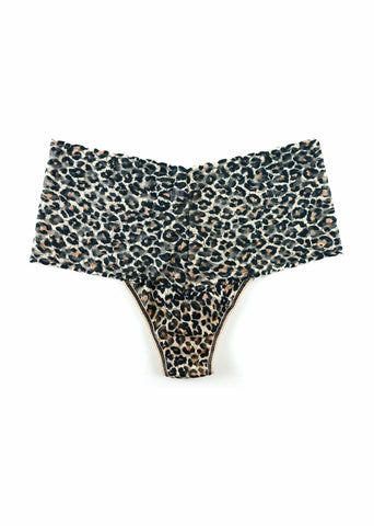 Classic Leopard Printed Retro Lace Thong - Flat Lay Front View, Wide Waistband | Hanky Panky