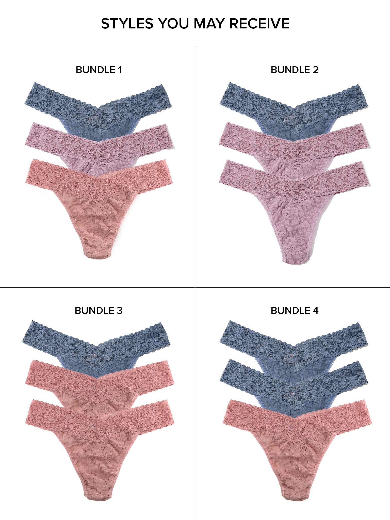Black Friday Sale - Four bundles of pink and blue lace underwear on a white background
