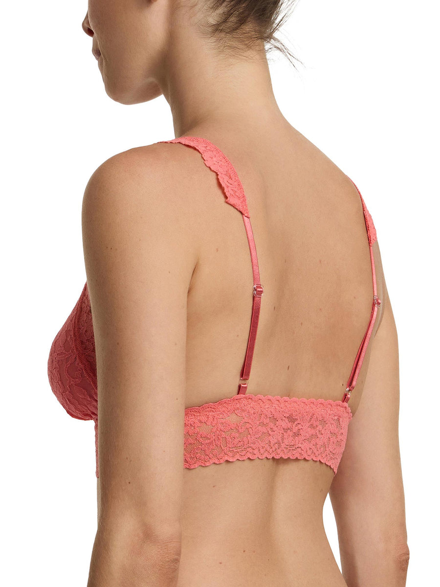 Paloma Pink Signature Lace® Crossover Bralette - Back View, Closure-Free Design & Adjustable Straps On Model | Hanky Panky