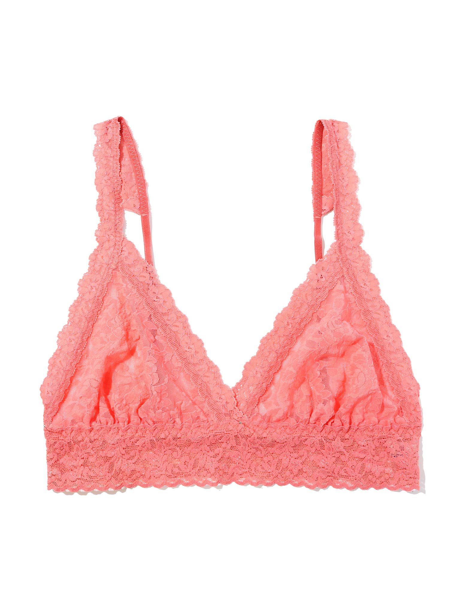 Paloma Pink Signature Lace® Crossover Bralette - Flat Lay Front View, Floral Stretch Lace | Hanky Panky
