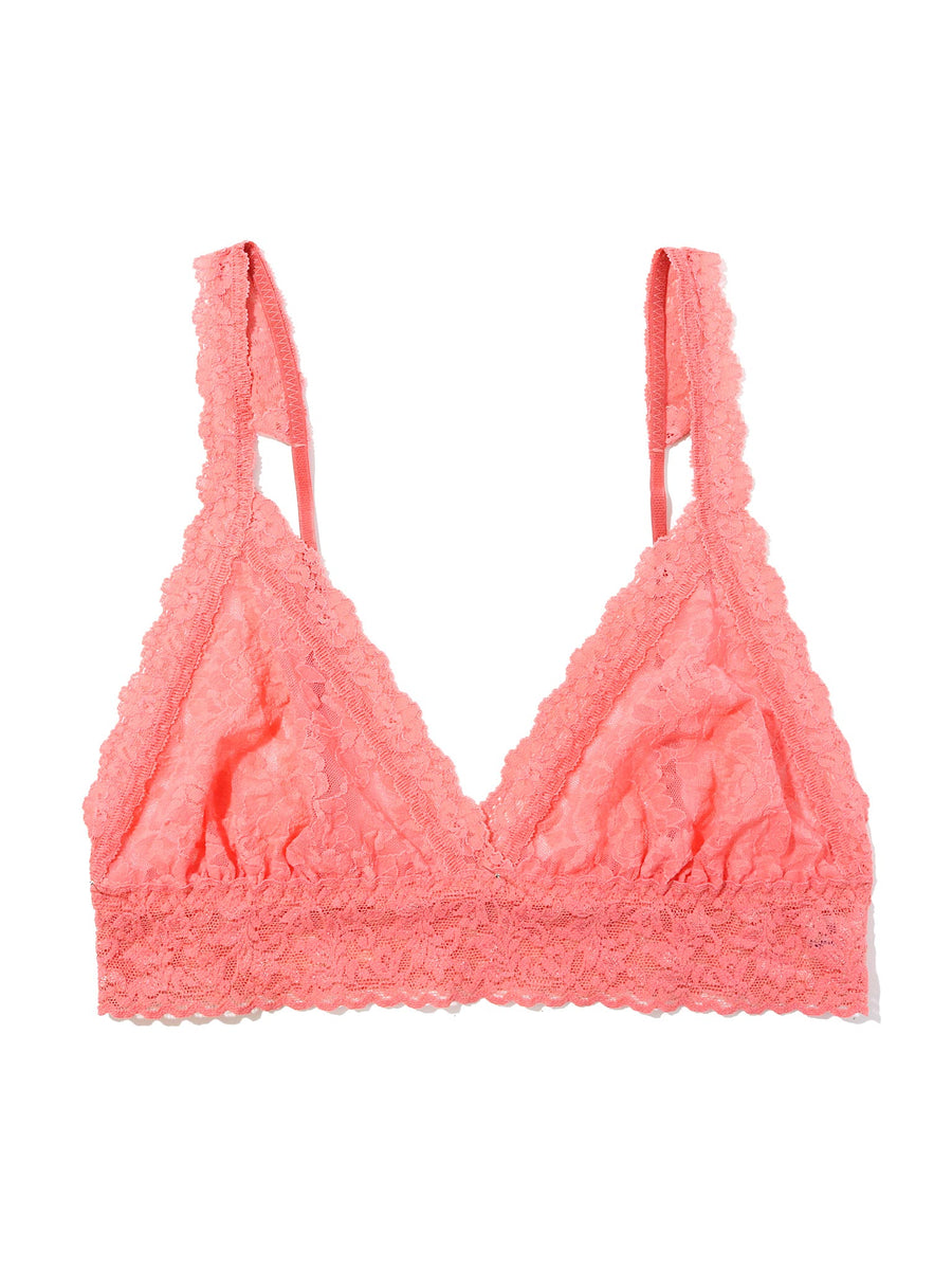Paloma Pink Signature Lace® Crossover Bralette - Flat Lay Front View, Floral Stretch Lace | Hanky Panky