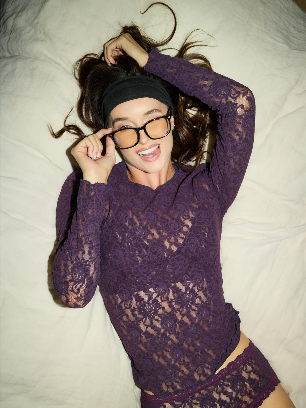 Signature Lace® Long Sleeve Top Plum Purple