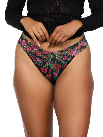 Printed Signature Lace® Original Rise Thong Bed of Roses Black