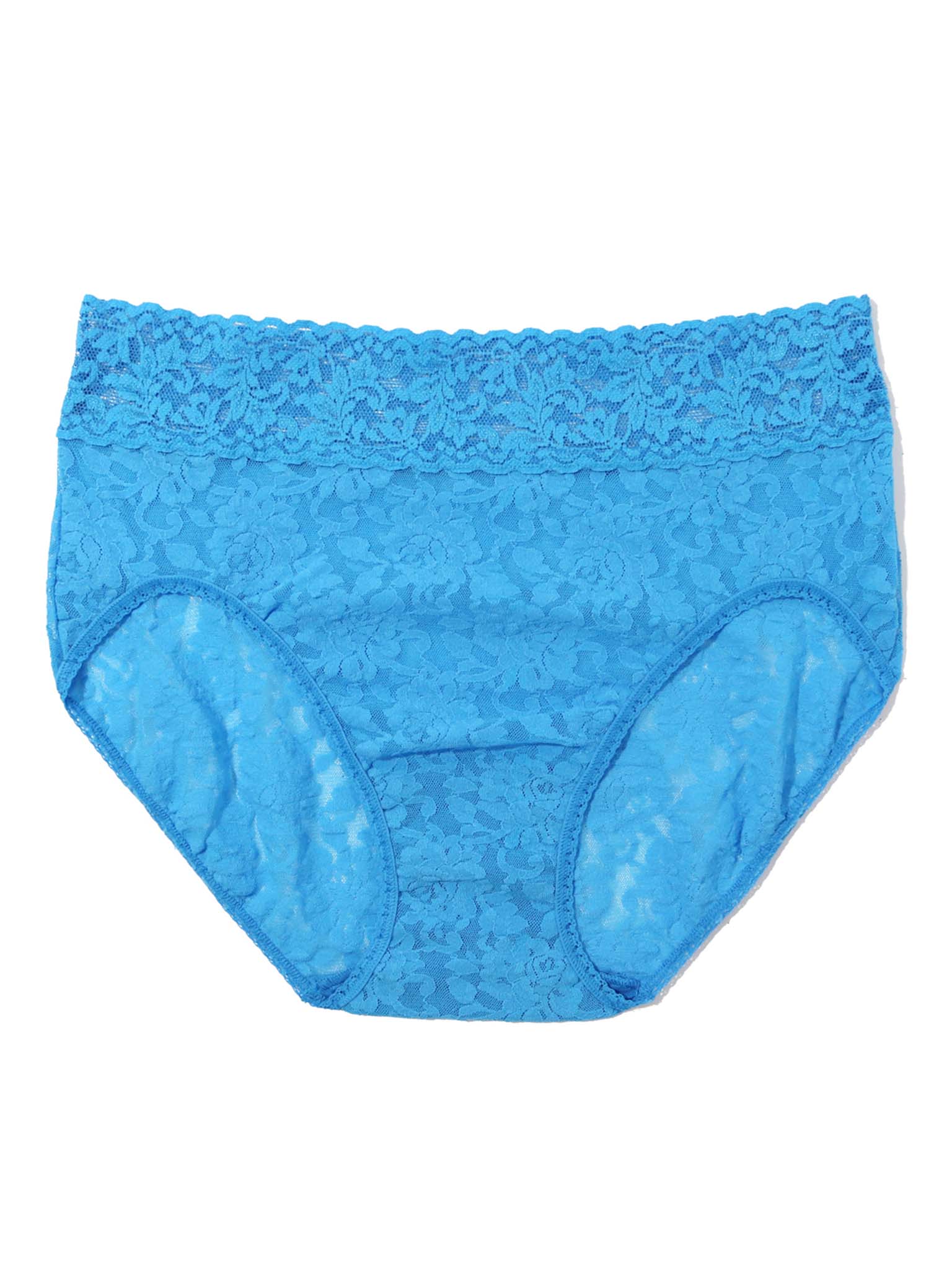 Signature Lace® French Brief Laguna Blue - Flat Lay, floral stretch lace high-rise brief | Hanky Panky