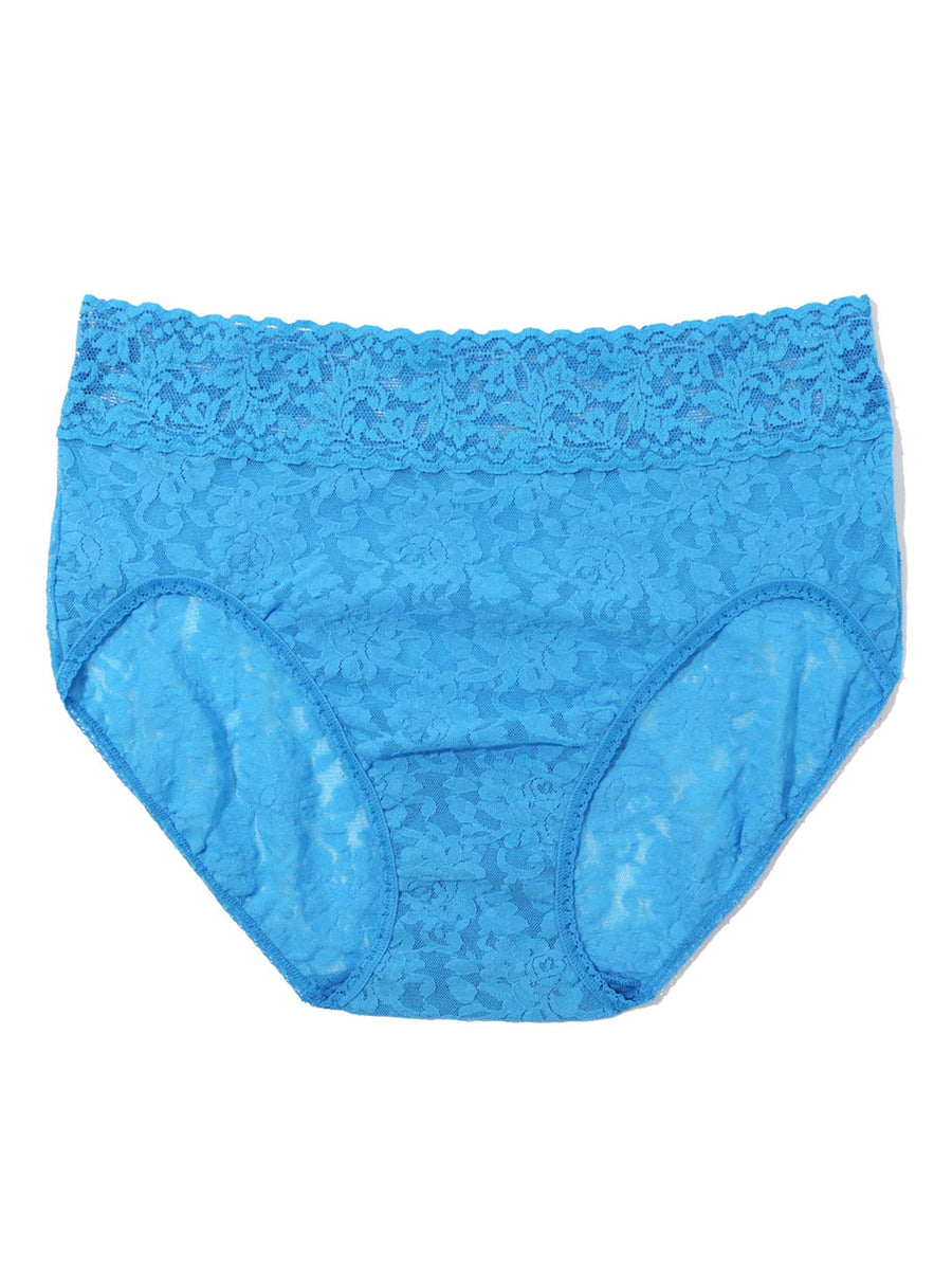 Signature Lace® French Brief Laguna Blue - Flat Lay, floral stretch lace high-rise brief | Hanky Panky