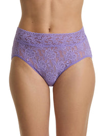 Purple lace underwear on a white background