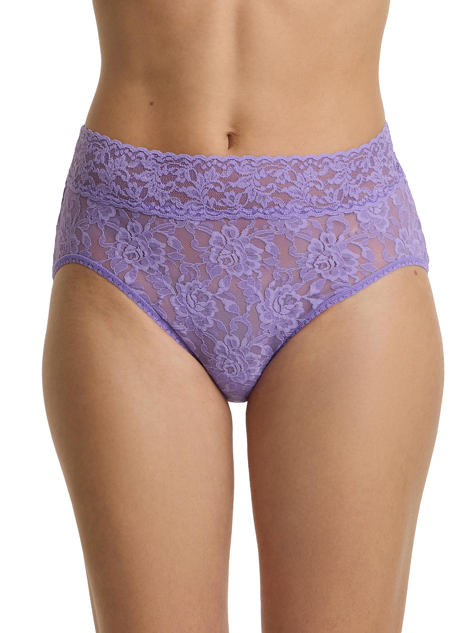 Purple lace underwear on a white background