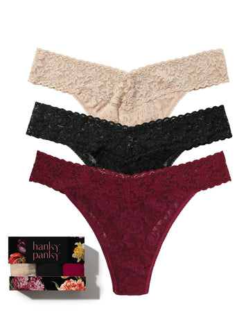 Bottle Service 3 Pack Signature Lace® Original Rise Thongs In Printed Box