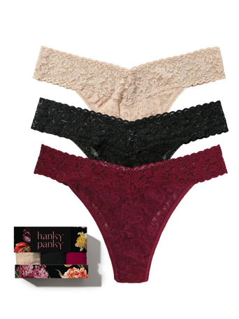 Bottle Service 3 Pack Signature Lace® Original Rise Thongs In Printed Box