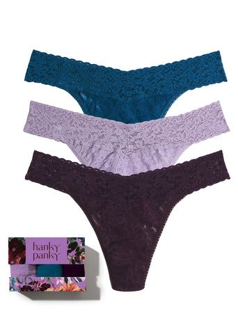 Jewel Box 3 Pack Signature Lace® Original Rise Thongs In Printed Box