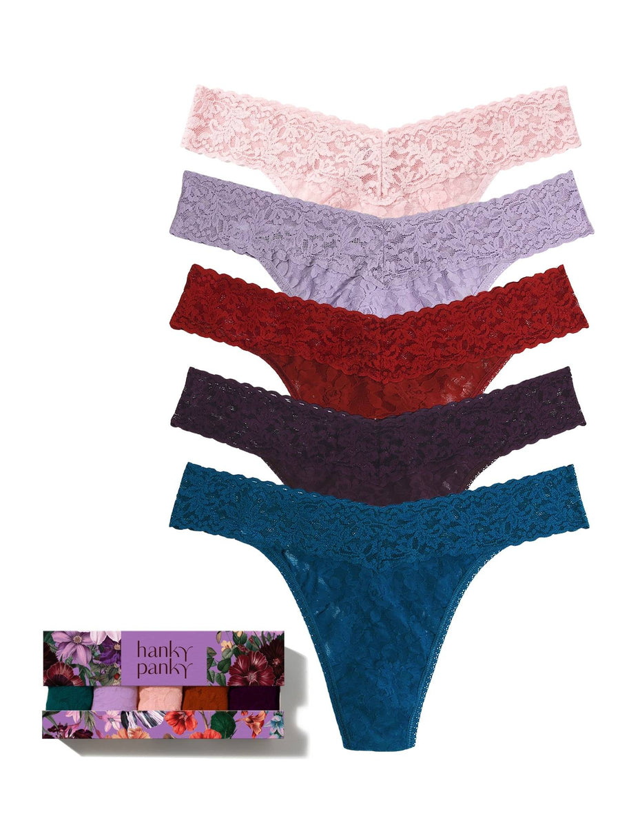 Secret Garden 5 Pack Signature Lace® Original Rise Thongs In Printed Box